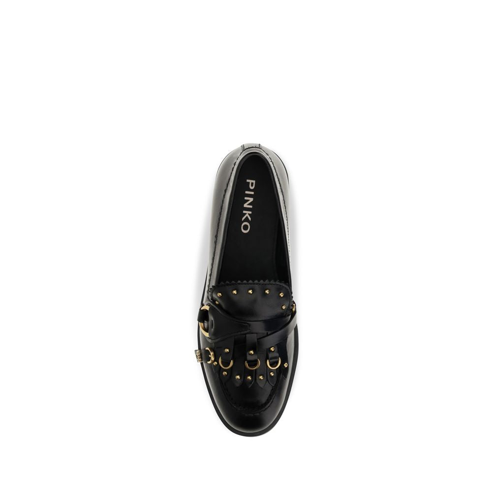 PINKO Black Calf Leather Loafers