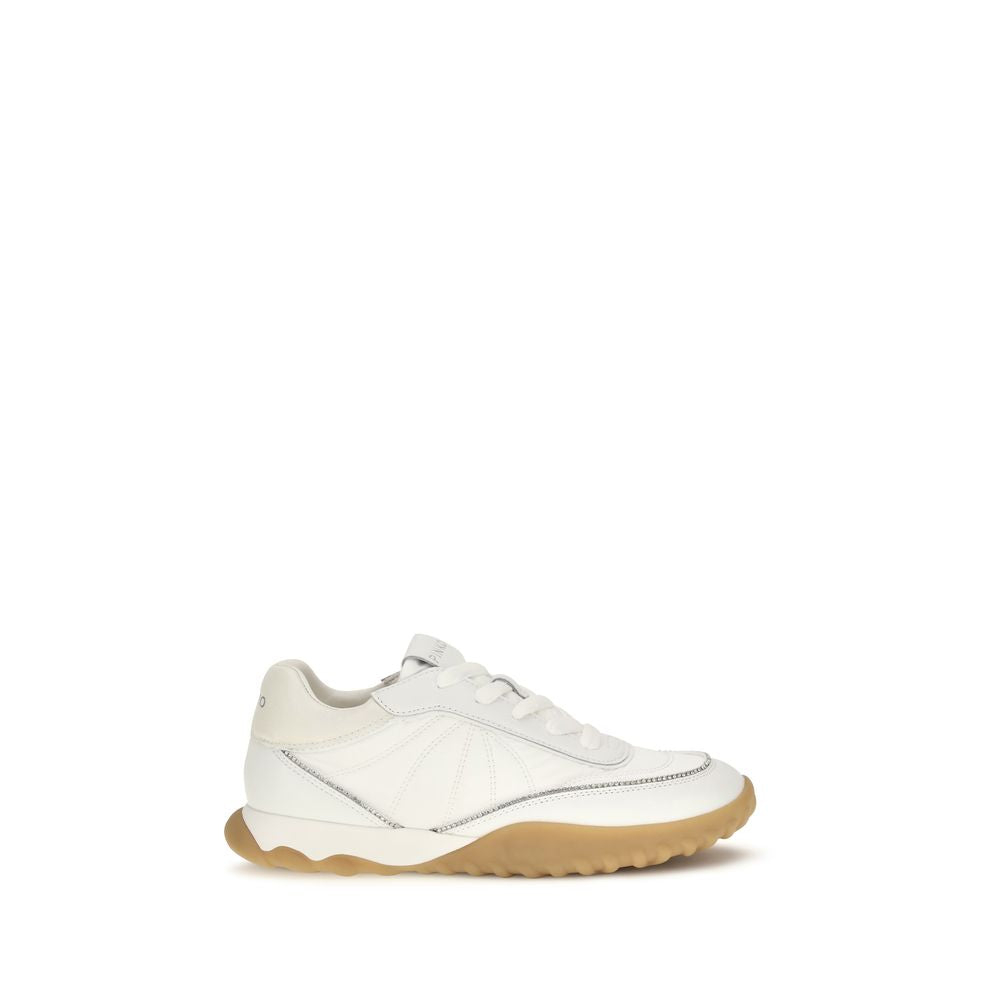 PINKO White Suede Leather and Fabric Low Top Sneakers