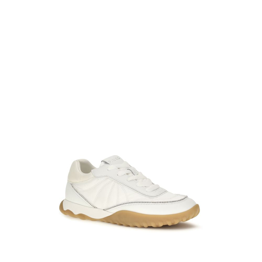 PINKO White Suede Leather and Fabric Low Top Sneakers