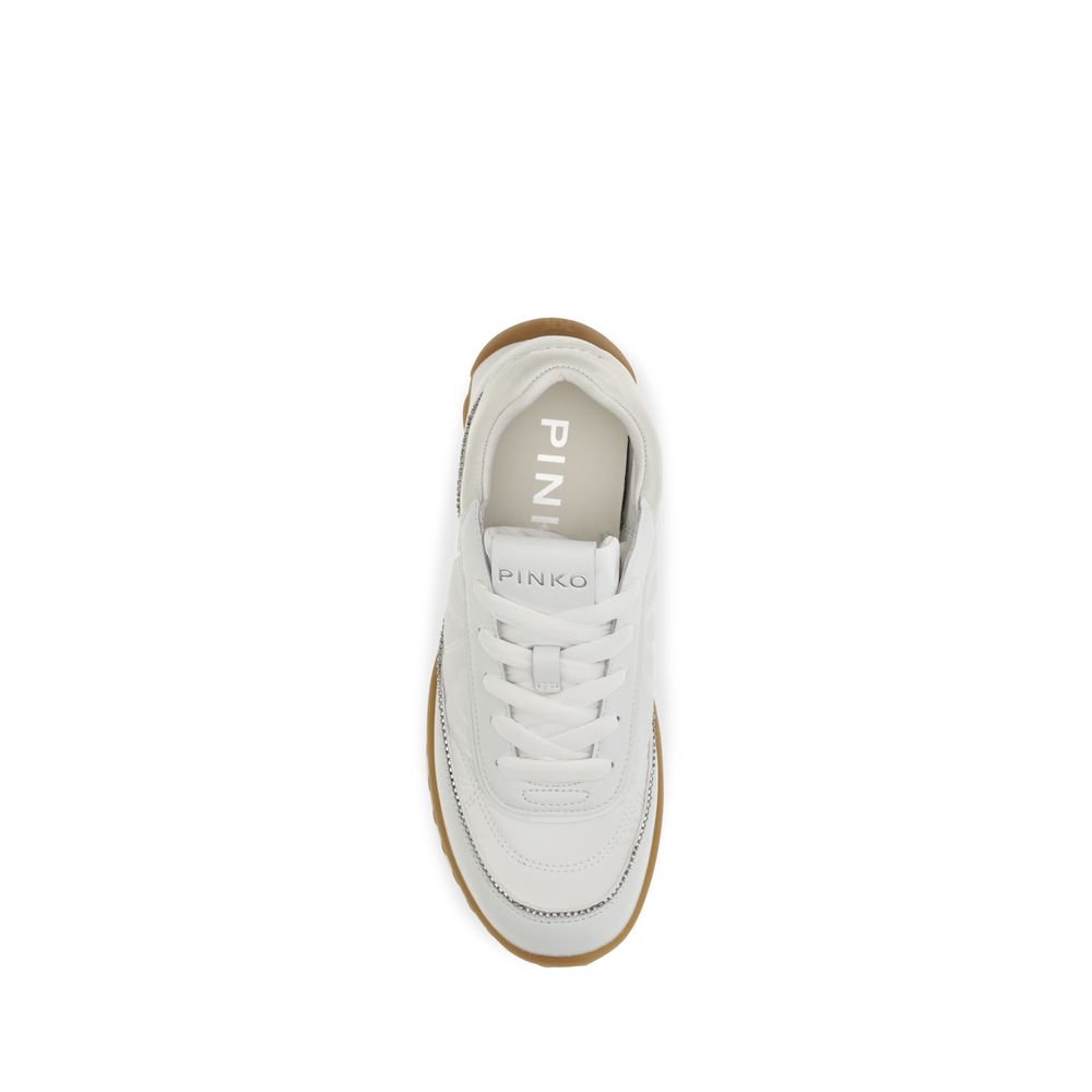 PINKO White Suede Leather and Fabric Low Top Sneakers
