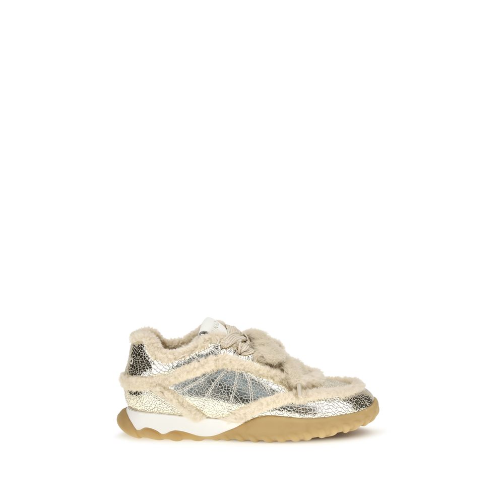 PINKO Silver Calf Leather Chunky Sneakers