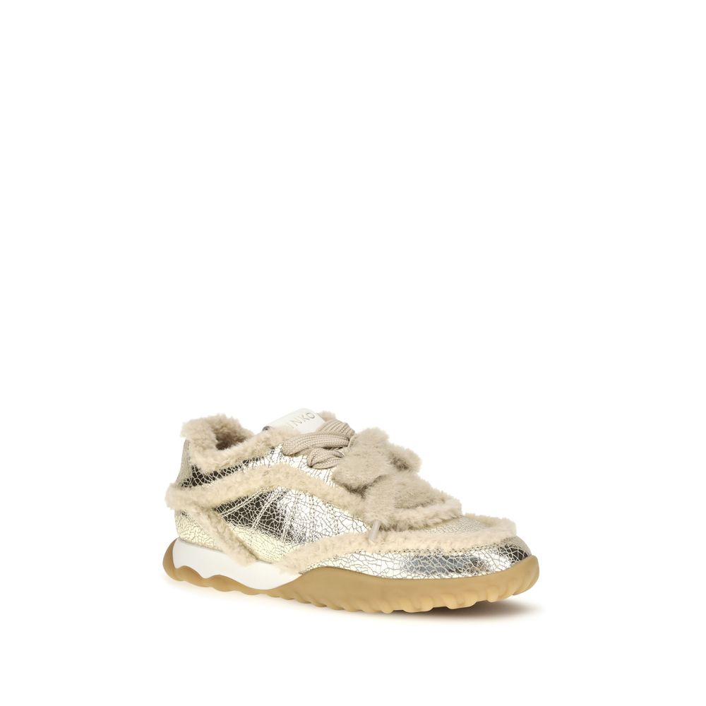 PINKO Silver Calf Leather Chunky Sneakers