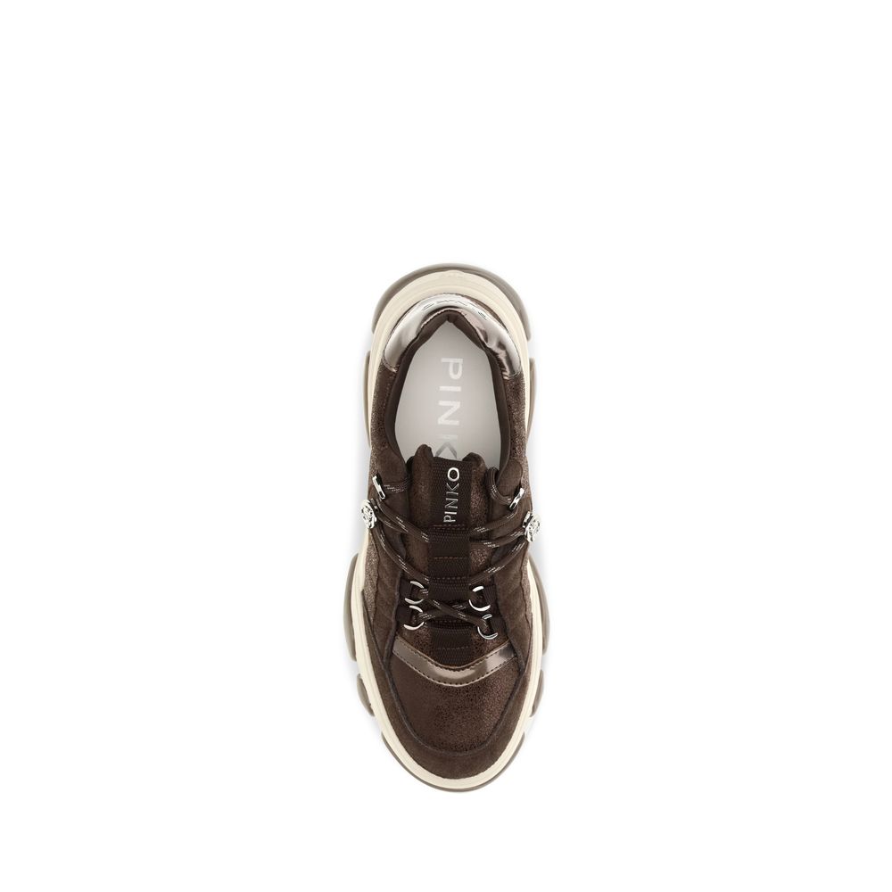 PINKO Brown Calf Leather Suede Chunky Sneakers