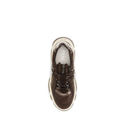 PINKO Brown Calf Leather Suede Chunky Sneakers