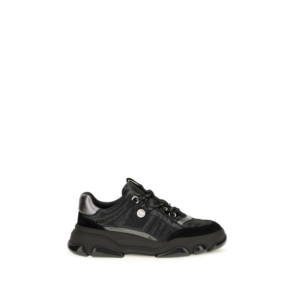 PINKO Black Calf Leather Suede Chunky Sneakers