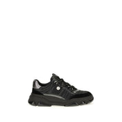 PINKO Black Calf Leather Suede Chunky Sneakers