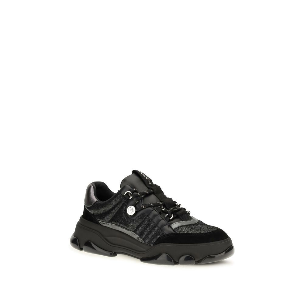 PINKO Black Calf Leather Suede Chunky Sneakers