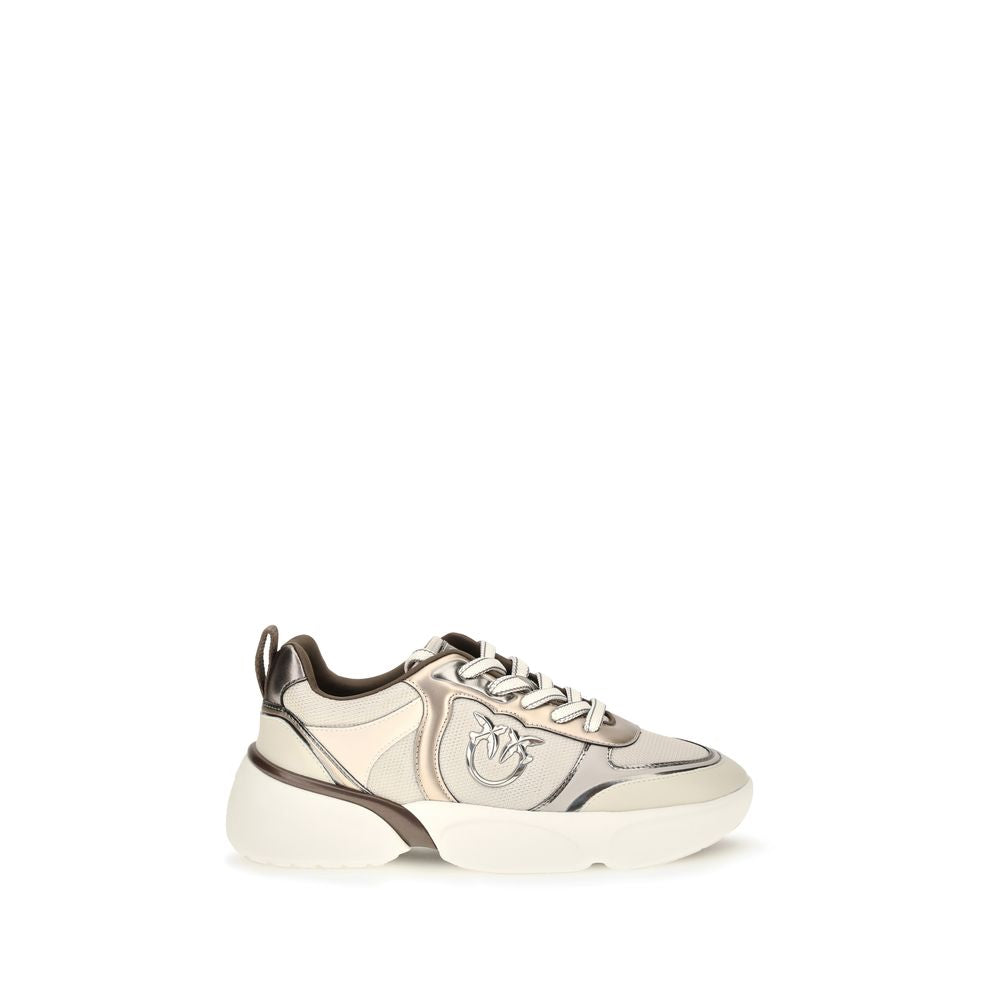 PINKO Beige Calf Leather Chunky Sneakers