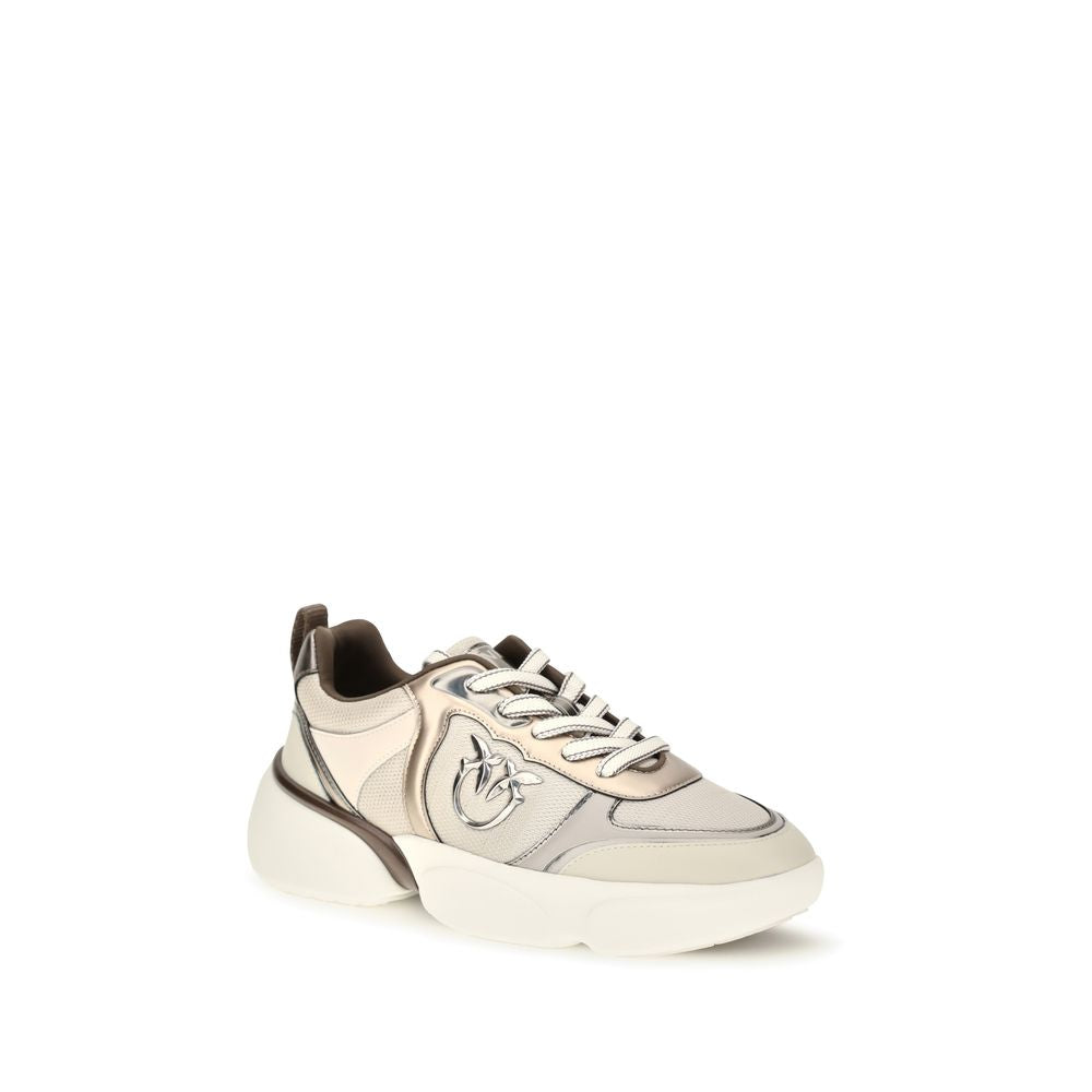 PINKO Beige Calf Leather Chunky Sneakers