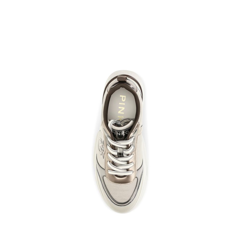 PINKO Beige Calf Leather Chunky Sneakers