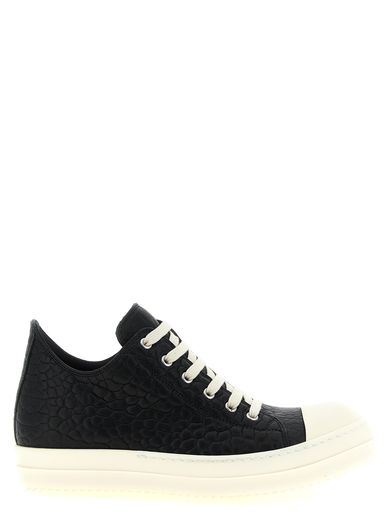 Rick Owens White/Black Lamb Leather Low Top Sneakers