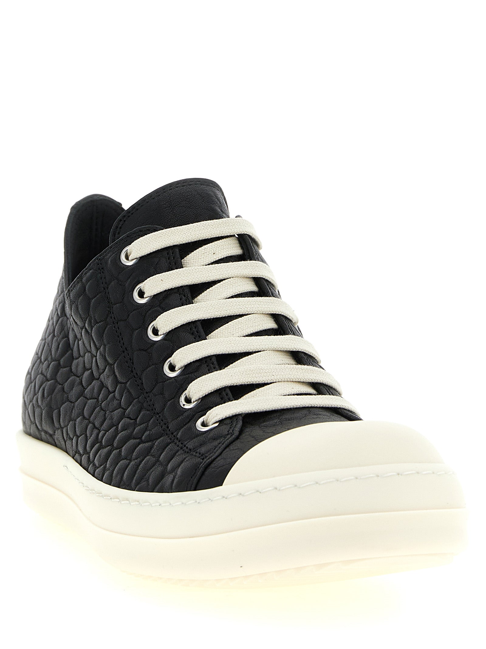 Rick Owens White/Black Lamb Leather Low Top Sneakers