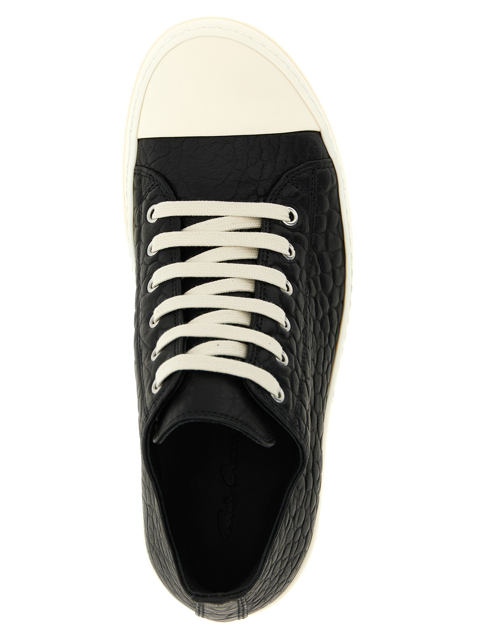 Rick Owens White/Black Lamb Leather Low Top Sneakers