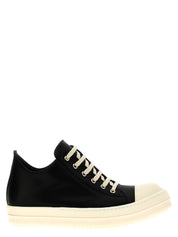Rick Owens White/Black Calfskin Leather Low Top Sneakers