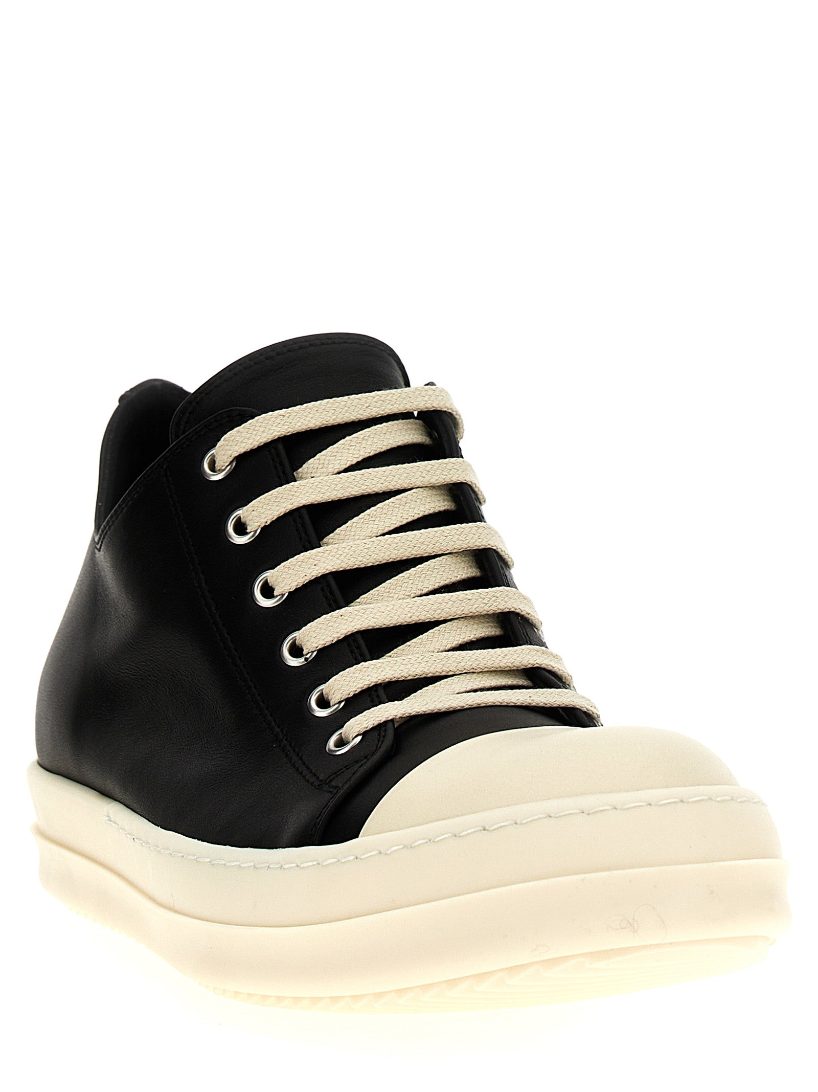 Rick Owens White/Black Calfskin Leather Low Top Sneakers