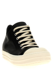 Rick Owens White/Black Calfskin Leather Low Top Sneakers