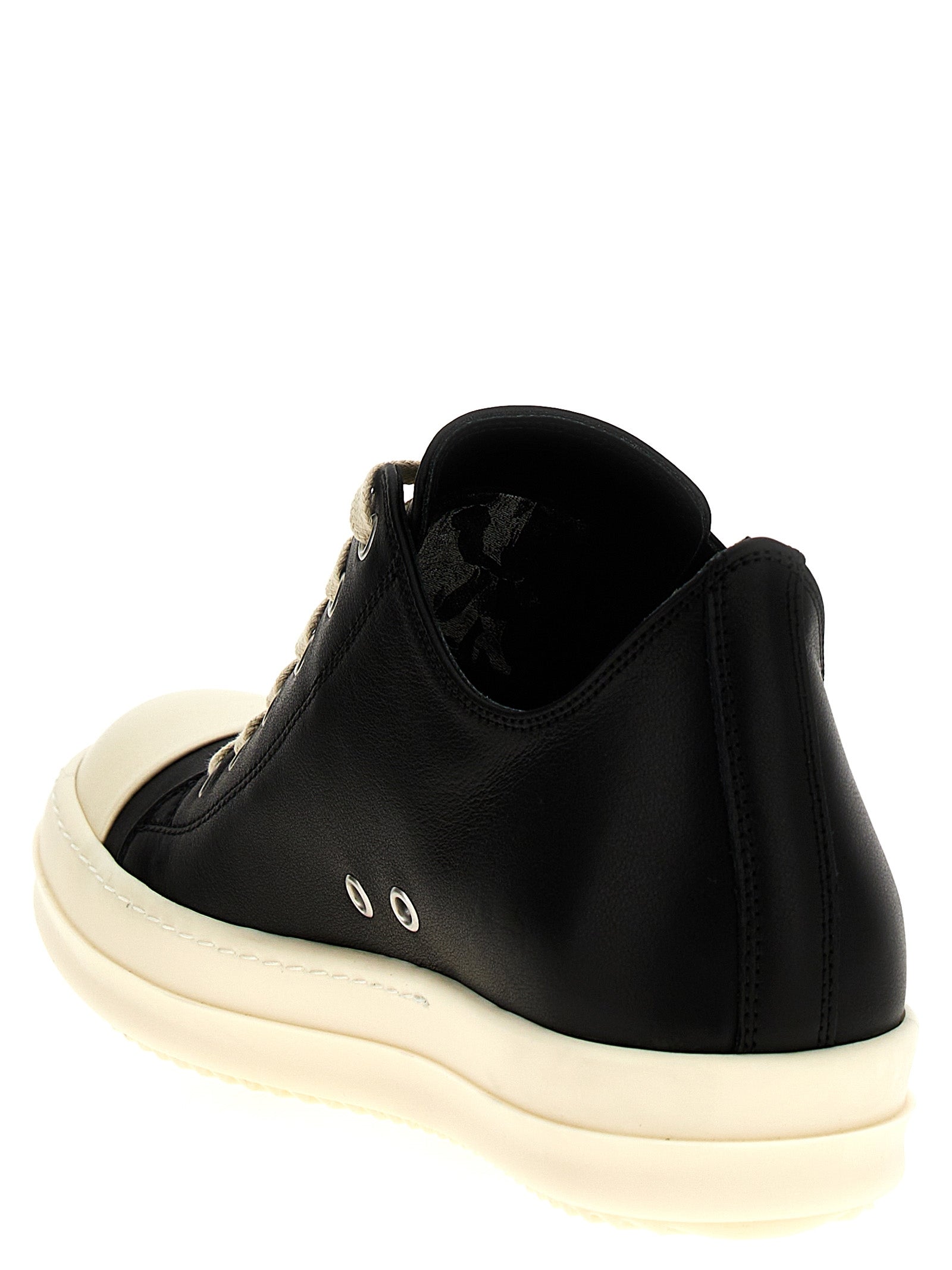 Rick Owens White/Black Calfskin Leather Low Top Sneakers