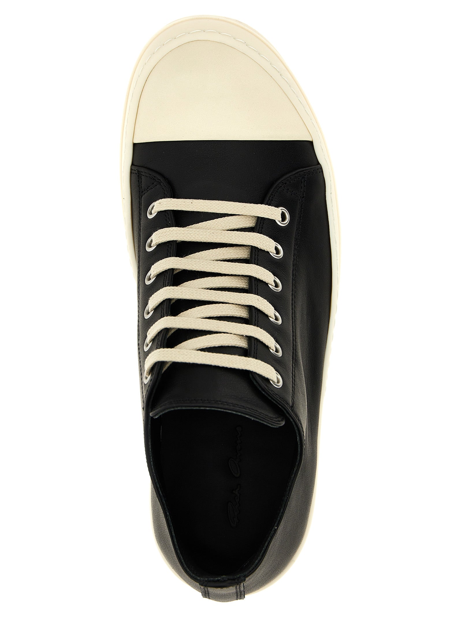 Rick Owens White/Black Calfskin Leather Low Top Sneakers
