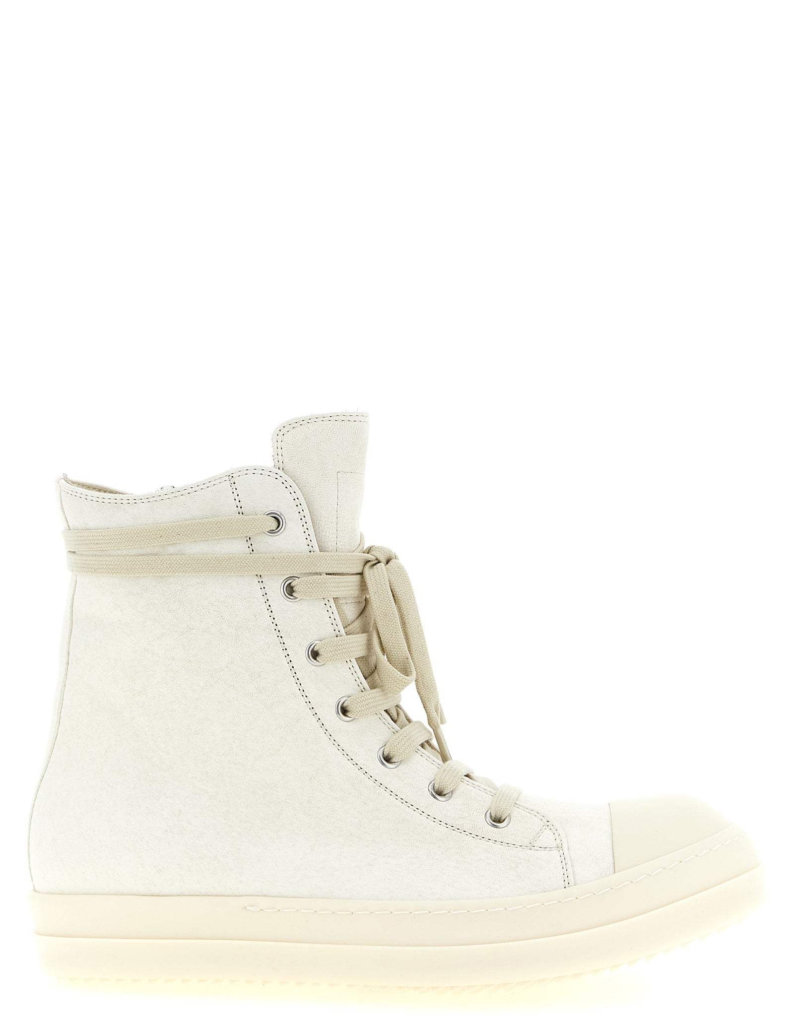 Rick Owens White Lamb Leather High Top Sneakers