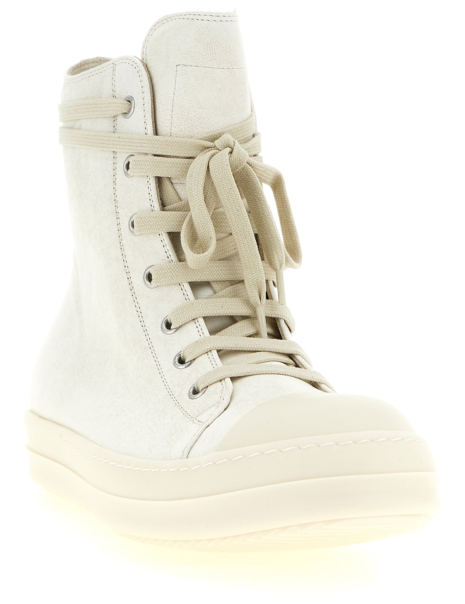 Rick Owens White Lamb Leather High Top Sneakers