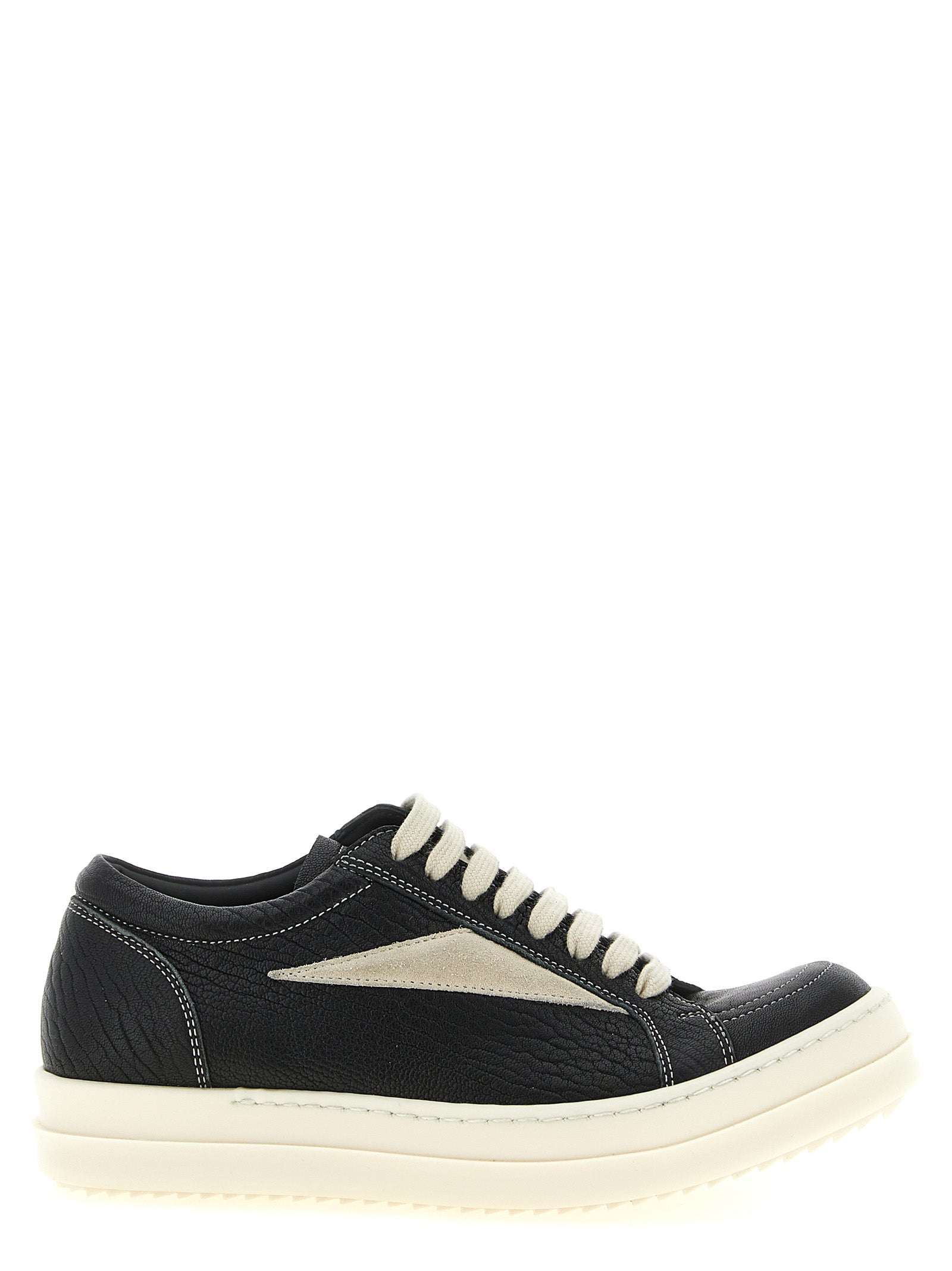 Rick Owens White/Black Lamb Leather Low Top Sneakers