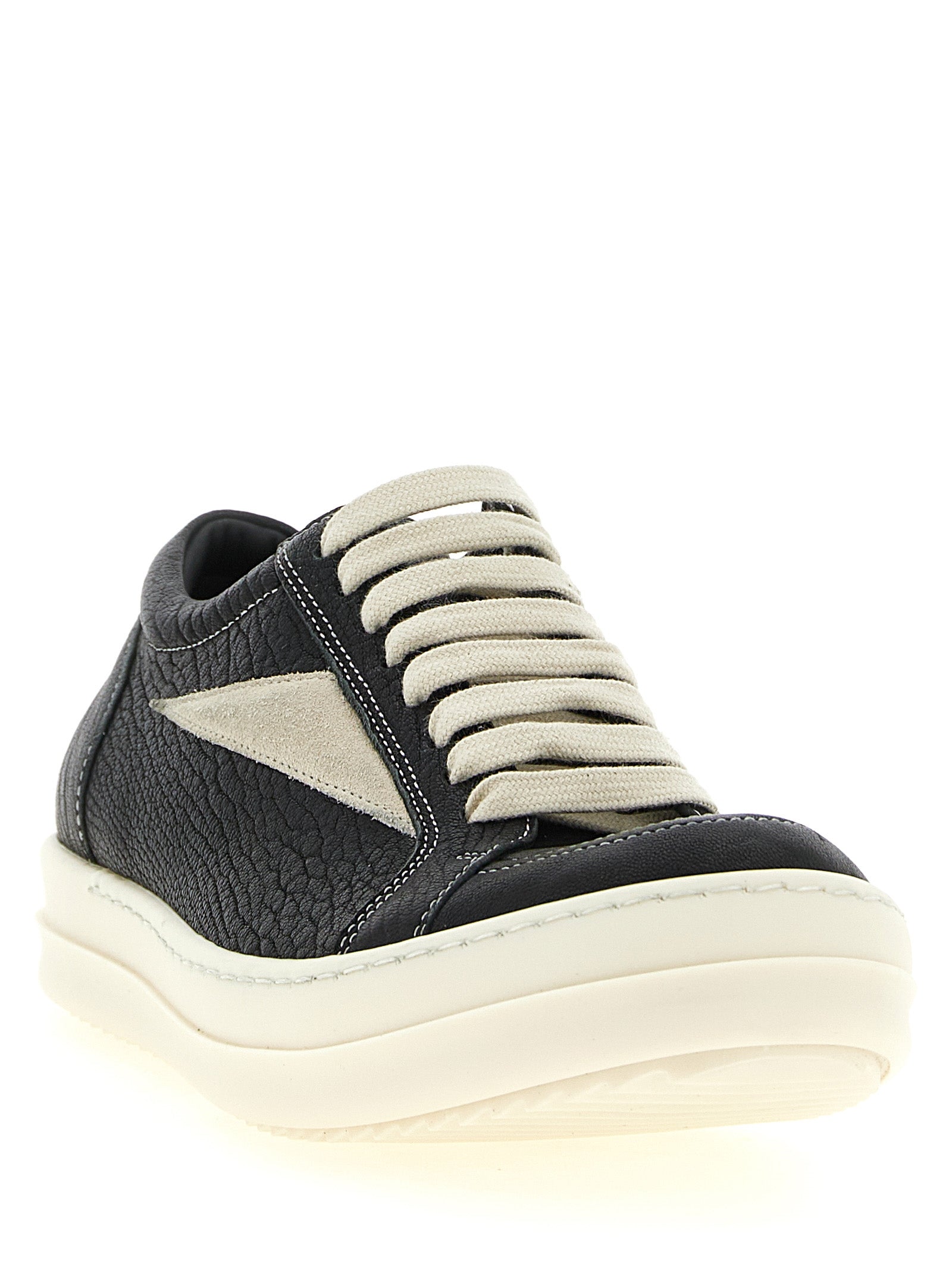 Rick Owens White/Black Lamb Leather Low Top Sneakers