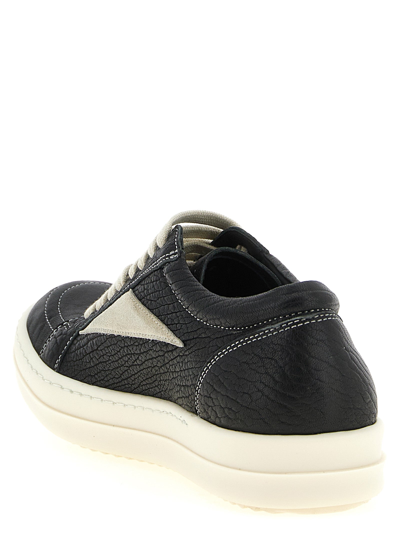 Rick Owens White/Black Lamb Leather Low Top Sneakers