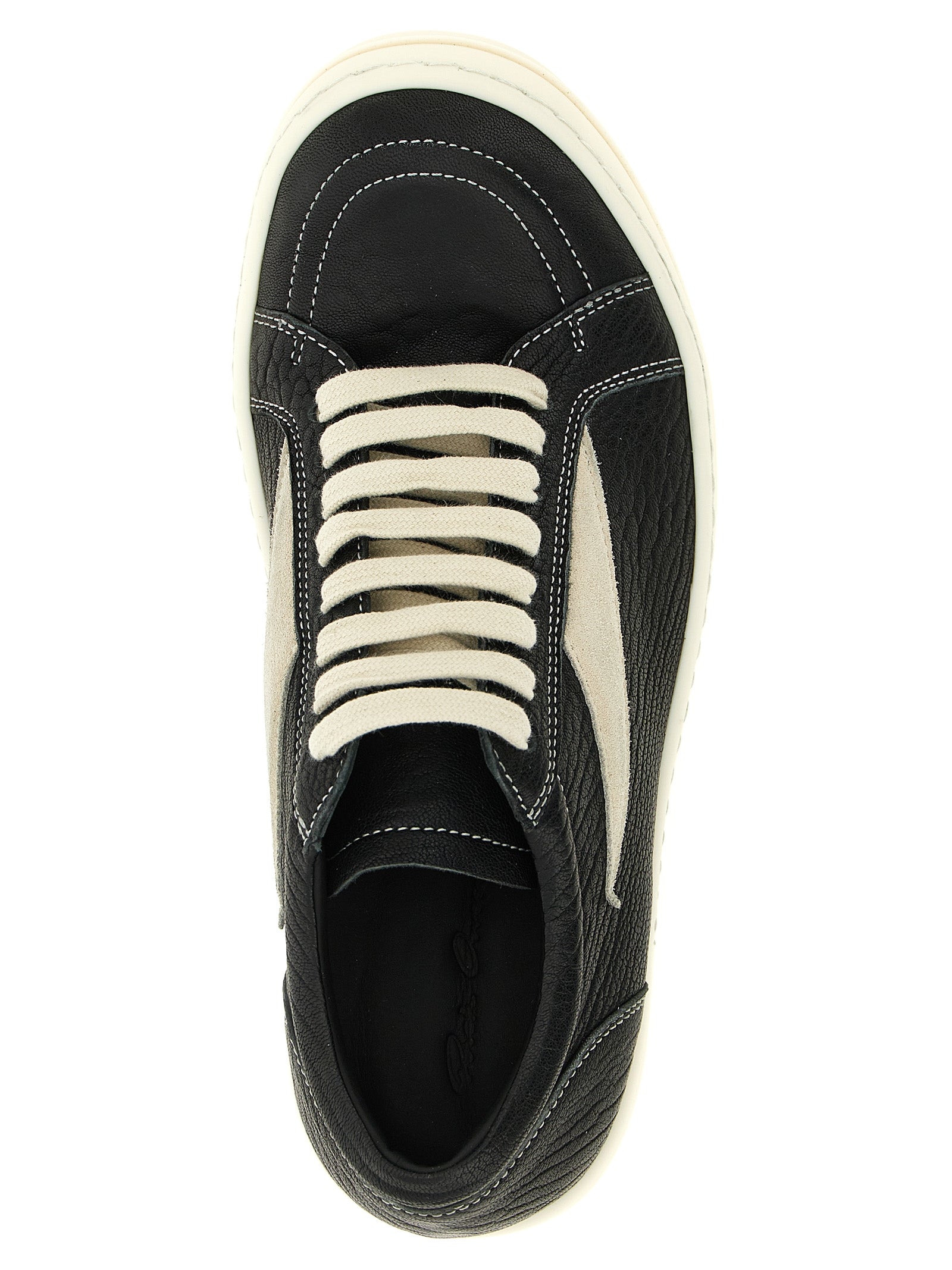 Rick Owens White/Black Lamb Leather Low Top Sneakers