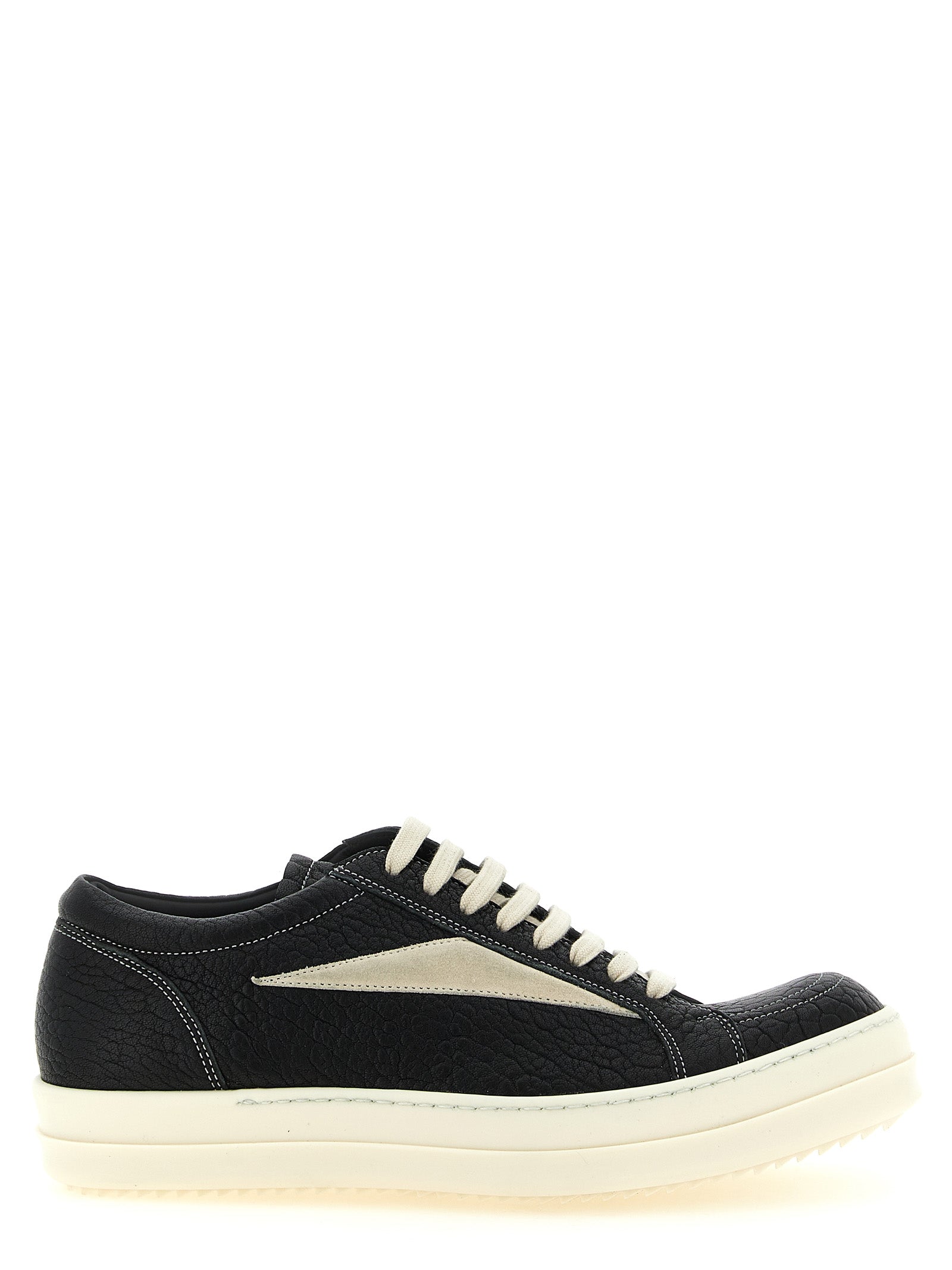 Rick Owens White/Black Lamb Leather Low Top Sneakers