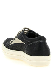 Rick Owens White/Black Lamb Leather Low Top Sneakers