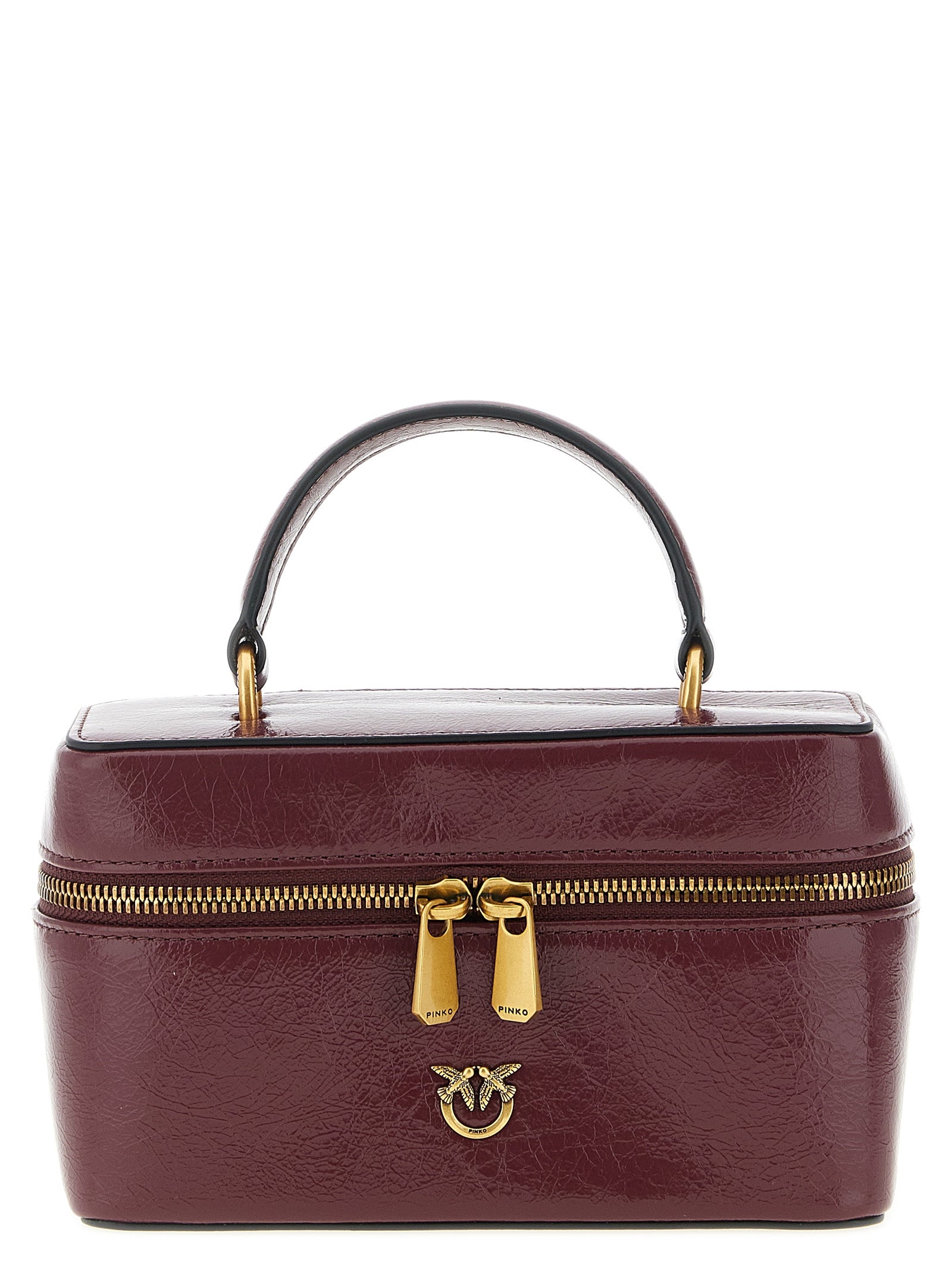 PINKO Bordeaux Calfskin Mini Crossbody Bag