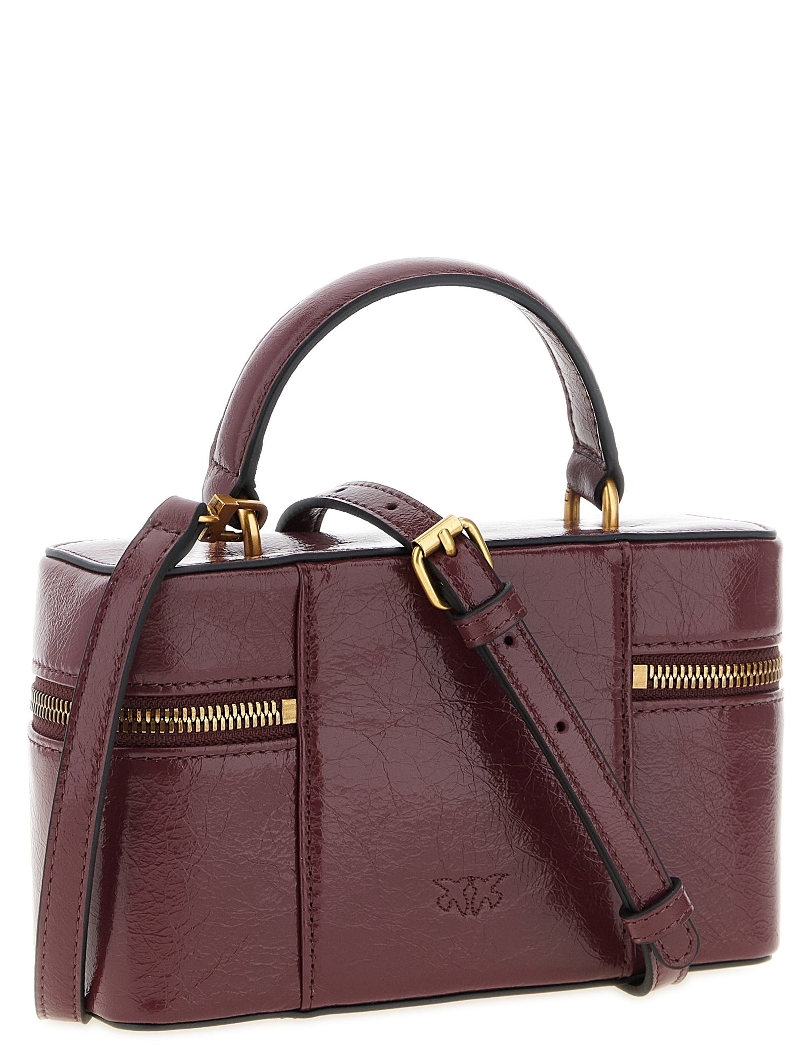 PINKO Bordeaux Calfskin Mini Crossbody Bag