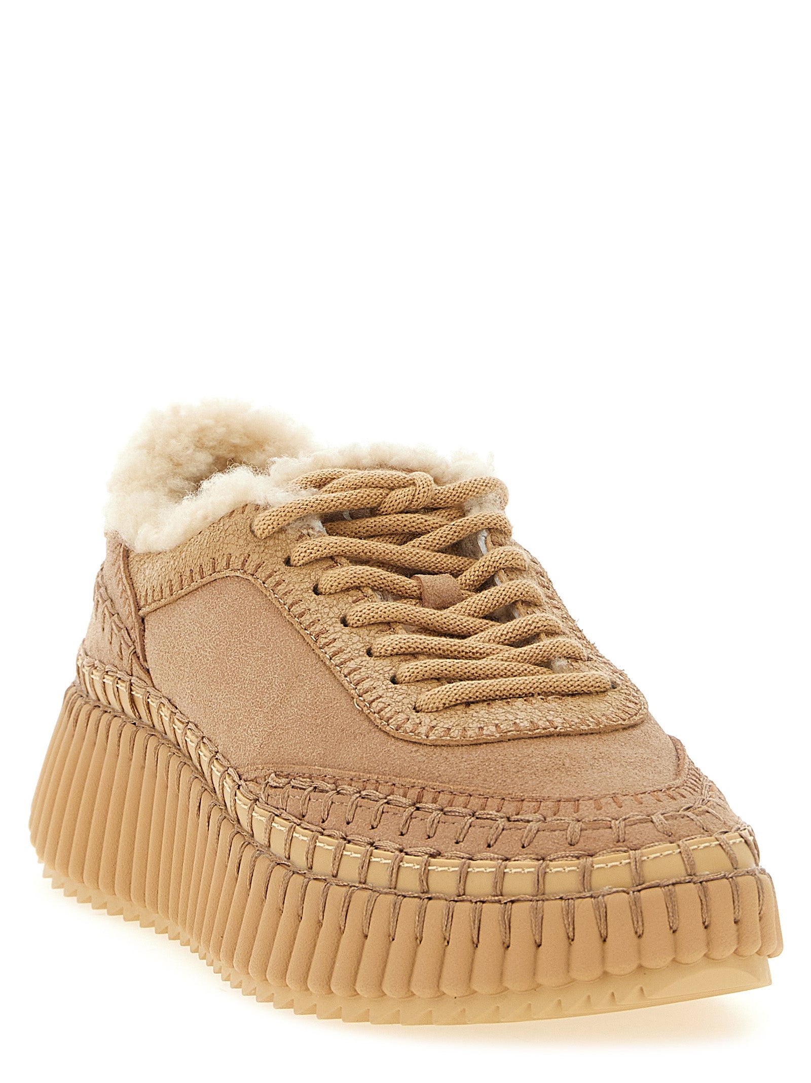 Chloé Beige Sheepskin Leather Chunky Sneakers