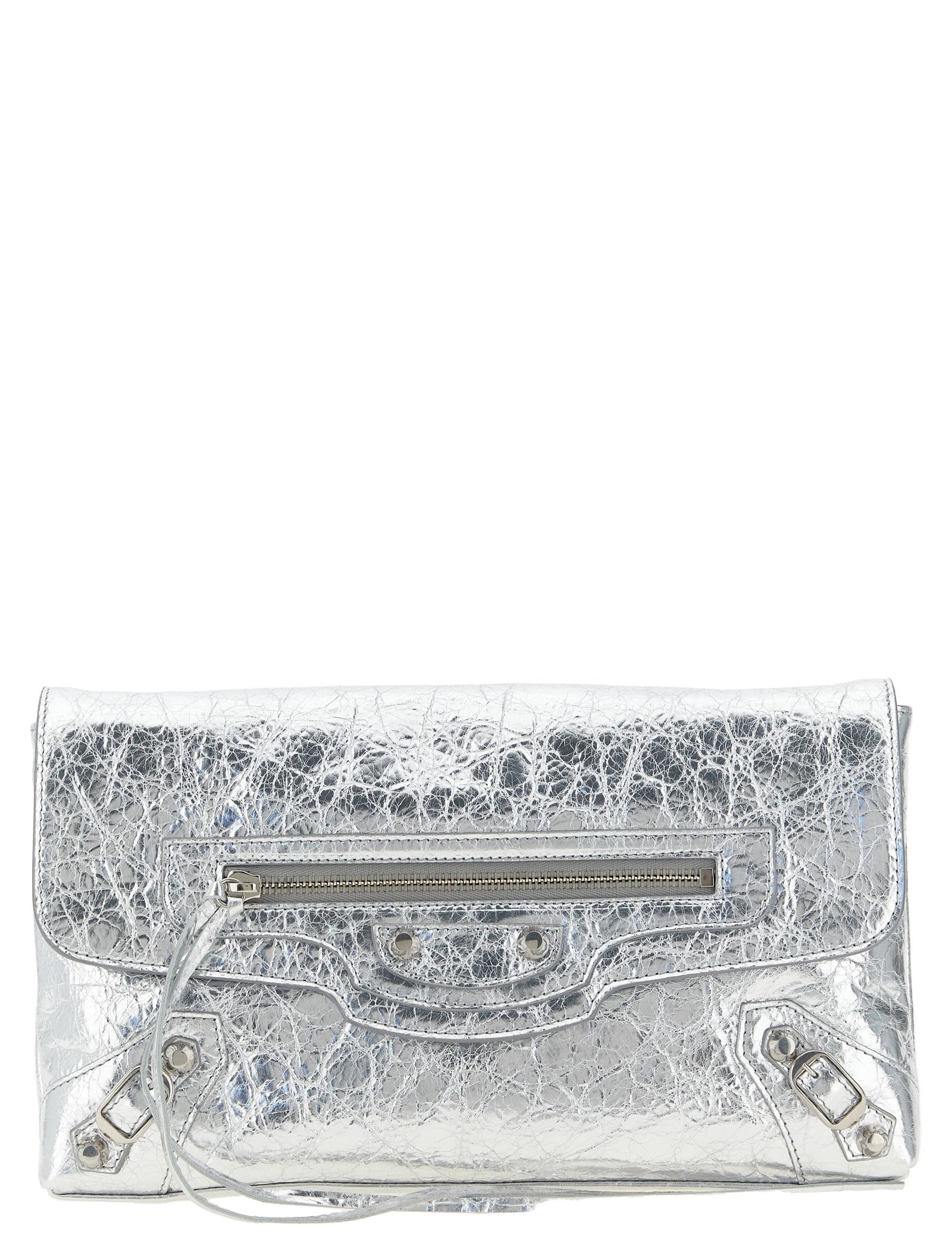 Balenciaga Silver Lamb Leather Clutch Bag