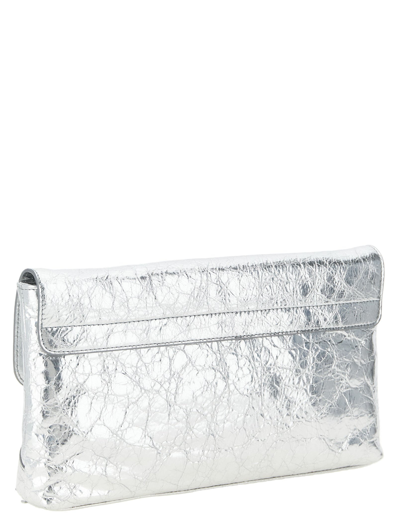 Balenciaga Silver Lamb Leather Clutch Bag