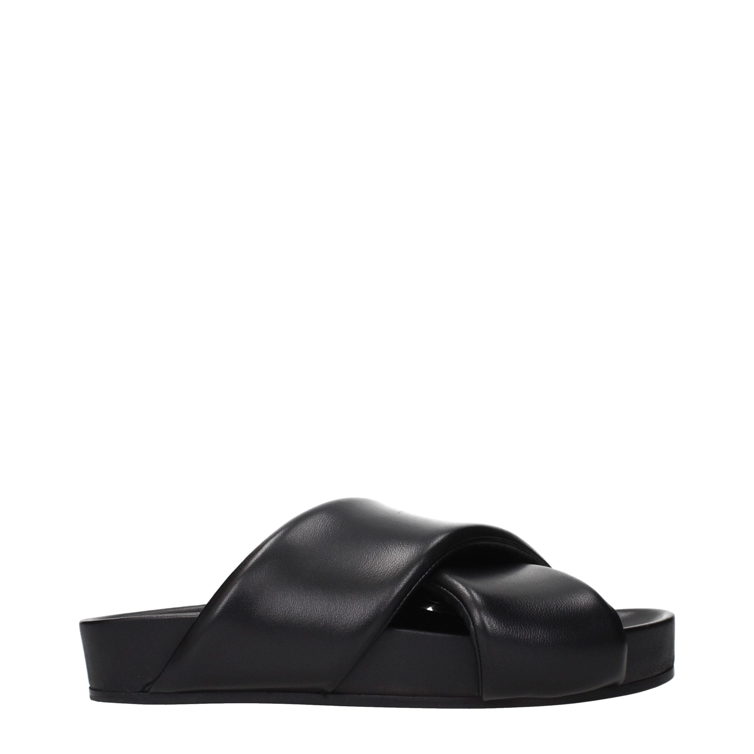 Jil Sander Black Leather Slippers