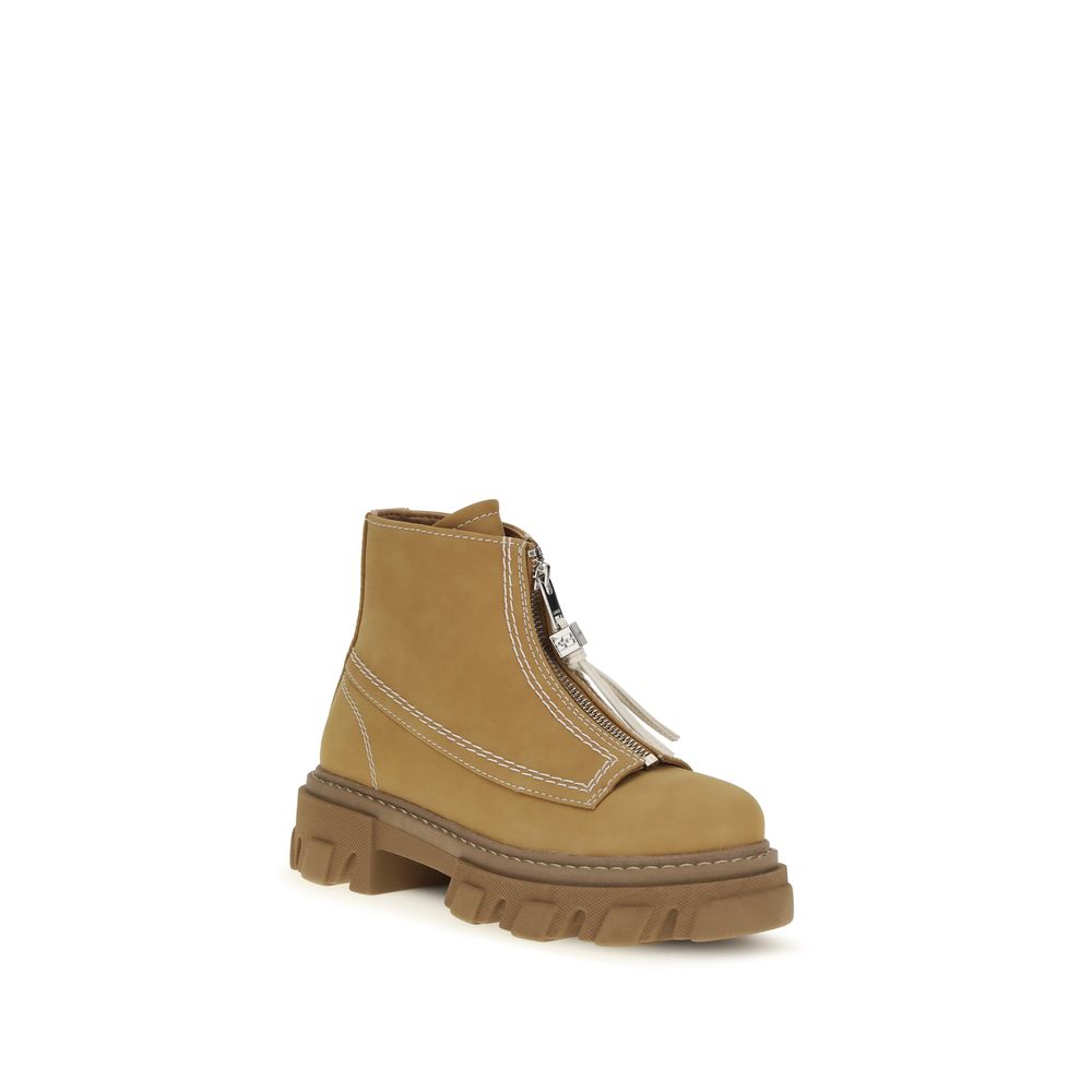 Ganni Beige Recycled Leather Flat Boots