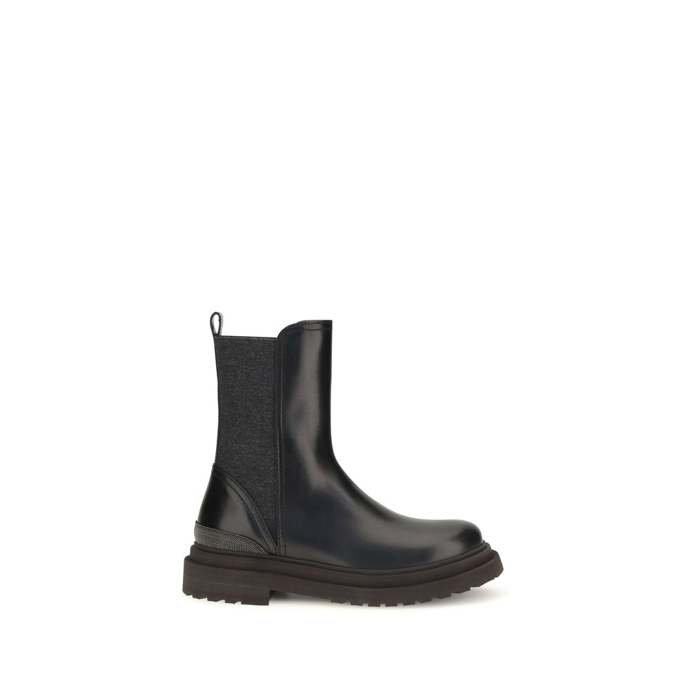 Brunello Cucinelli Black Calf Leather Chelsea Boots