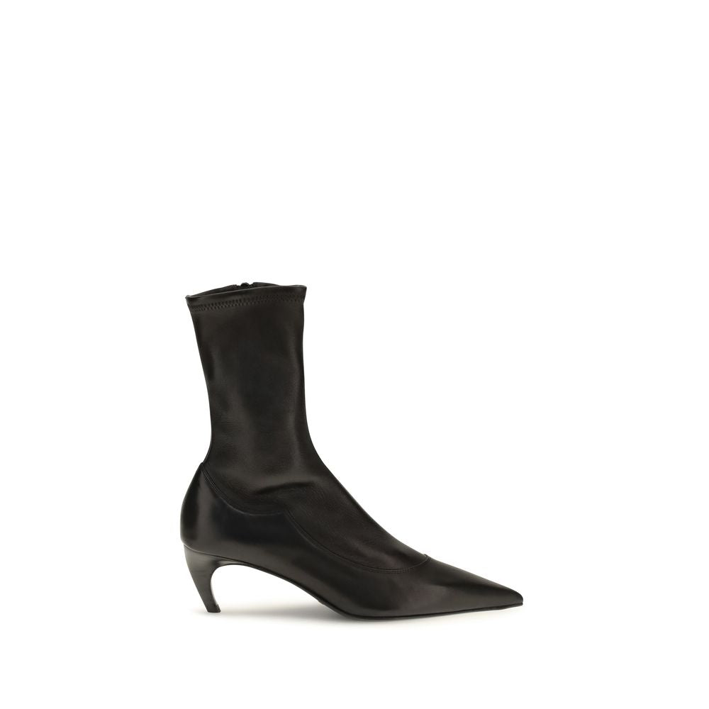 Khaite Black Calf Leather Ankle Boots
