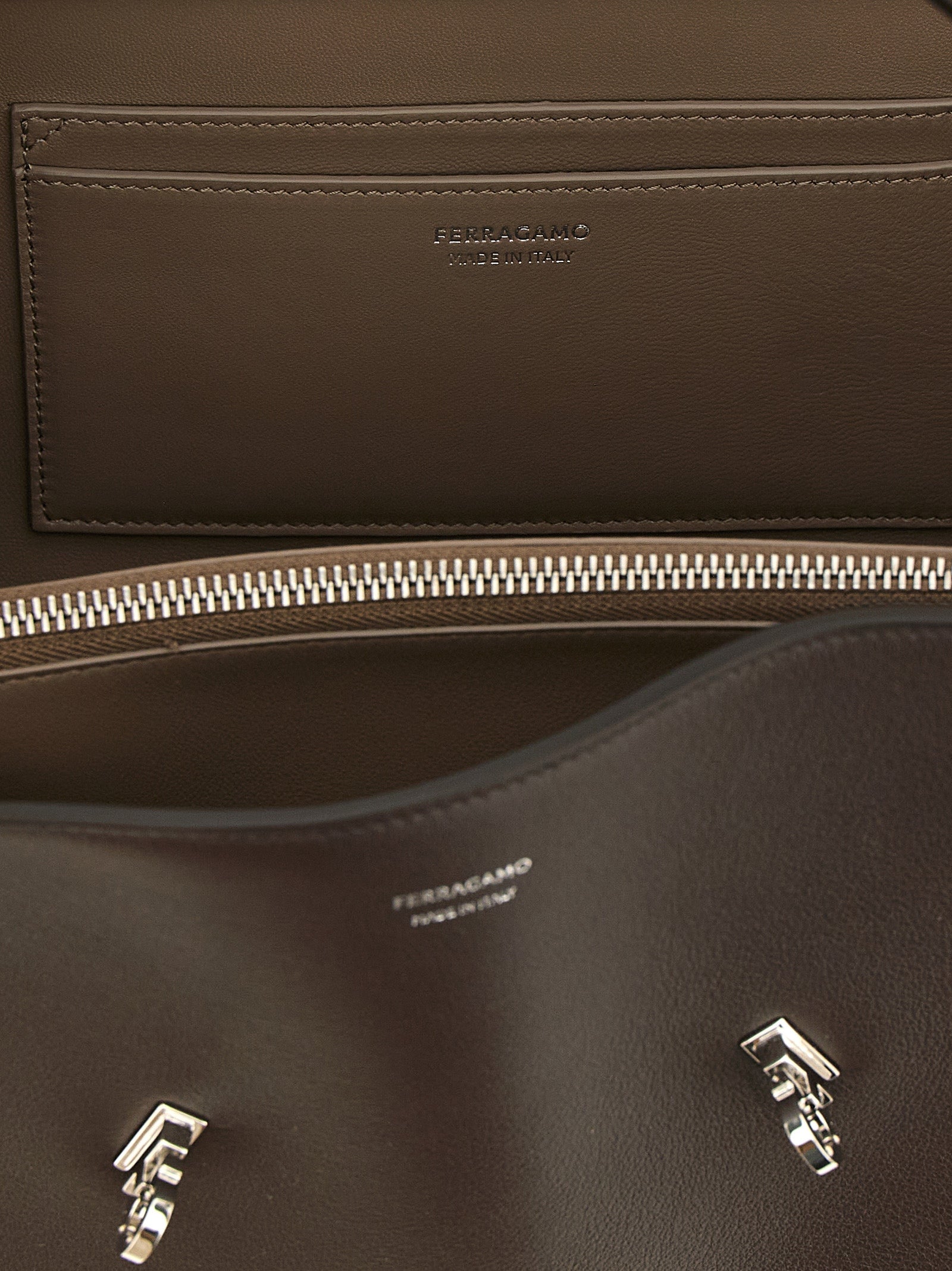 Ferragamo Dark Brown Calfskin Shoulder Bag