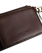 Dolce & Gabbana Brown Calf Leather Key Chain Coin Purse Wallet