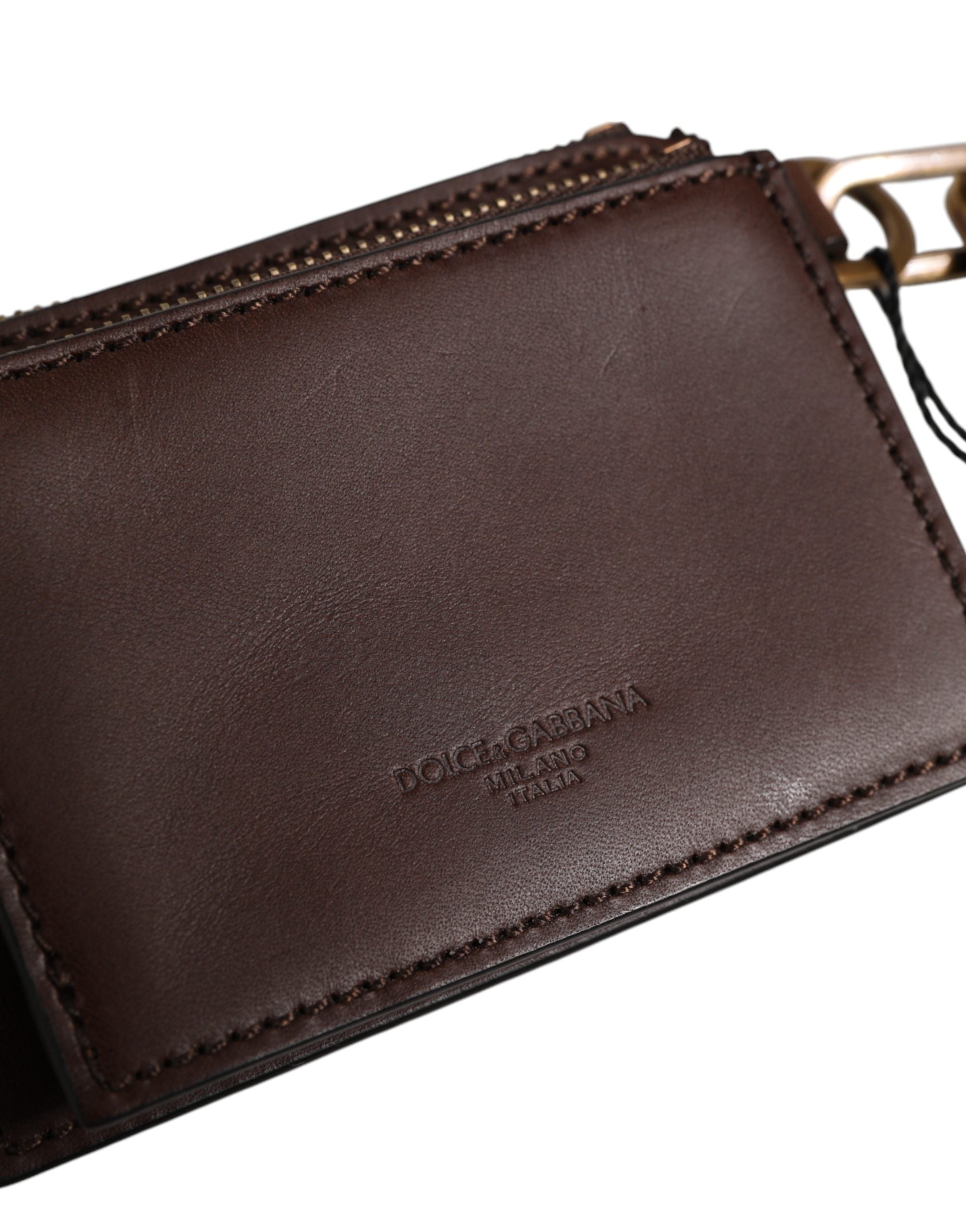 Dolce & Gabbana Brown Calf Leather Key Chain Coin Purse Wallet