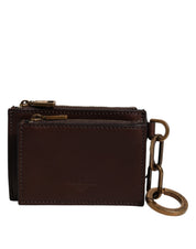 Dolce & Gabbana Brown Calf Leather Key Chain Coin Purse Wallet