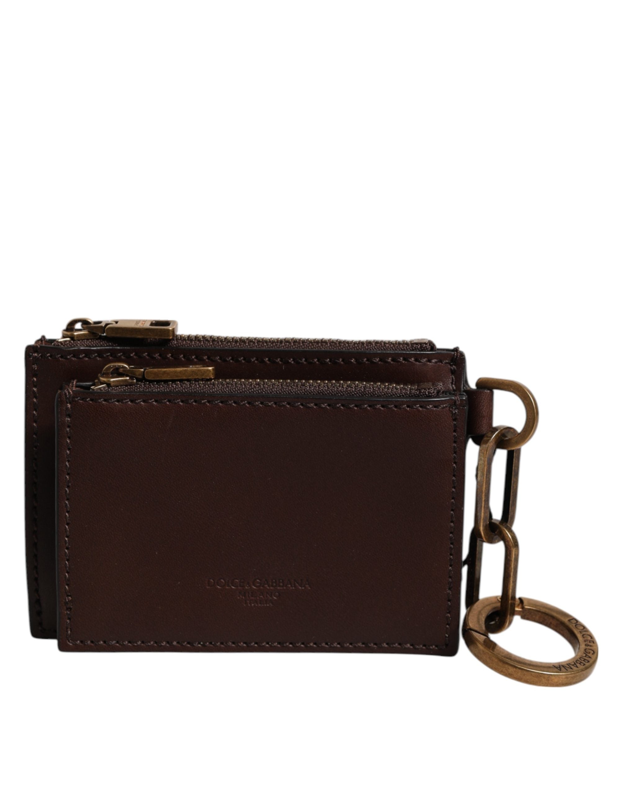 Dolce & Gabbana Brown Calf Leather Key Chain Coin Purse Wallet