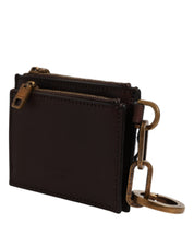 Dolce & Gabbana Brown Calf Leather Key Chain Coin Purse Wallet