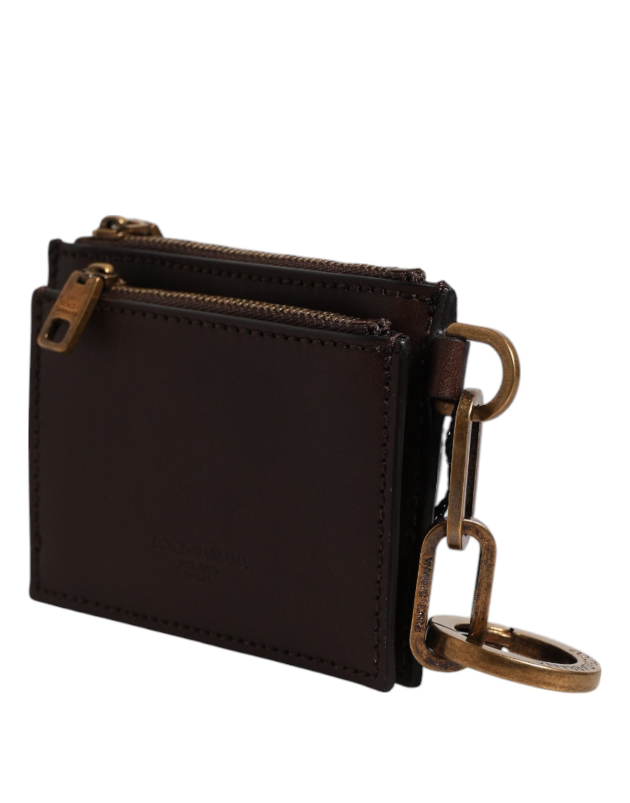 Dolce & Gabbana Brown Calf Leather Key Chain Coin Purse Wallet
