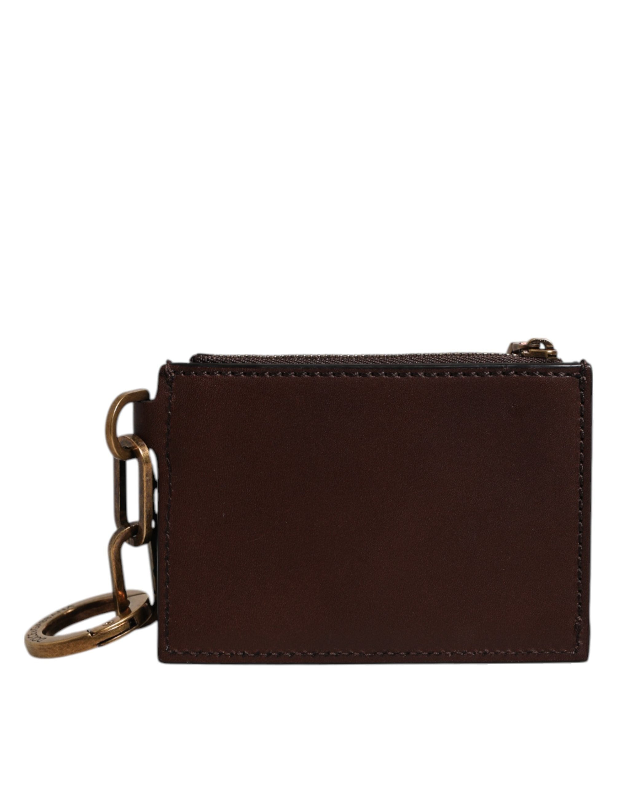 Dolce & Gabbana Brown Calf Leather Key Chain Coin Purse Wallet