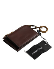 Dolce & Gabbana Brown Calf Leather Key Chain Coin Purse Wallet
