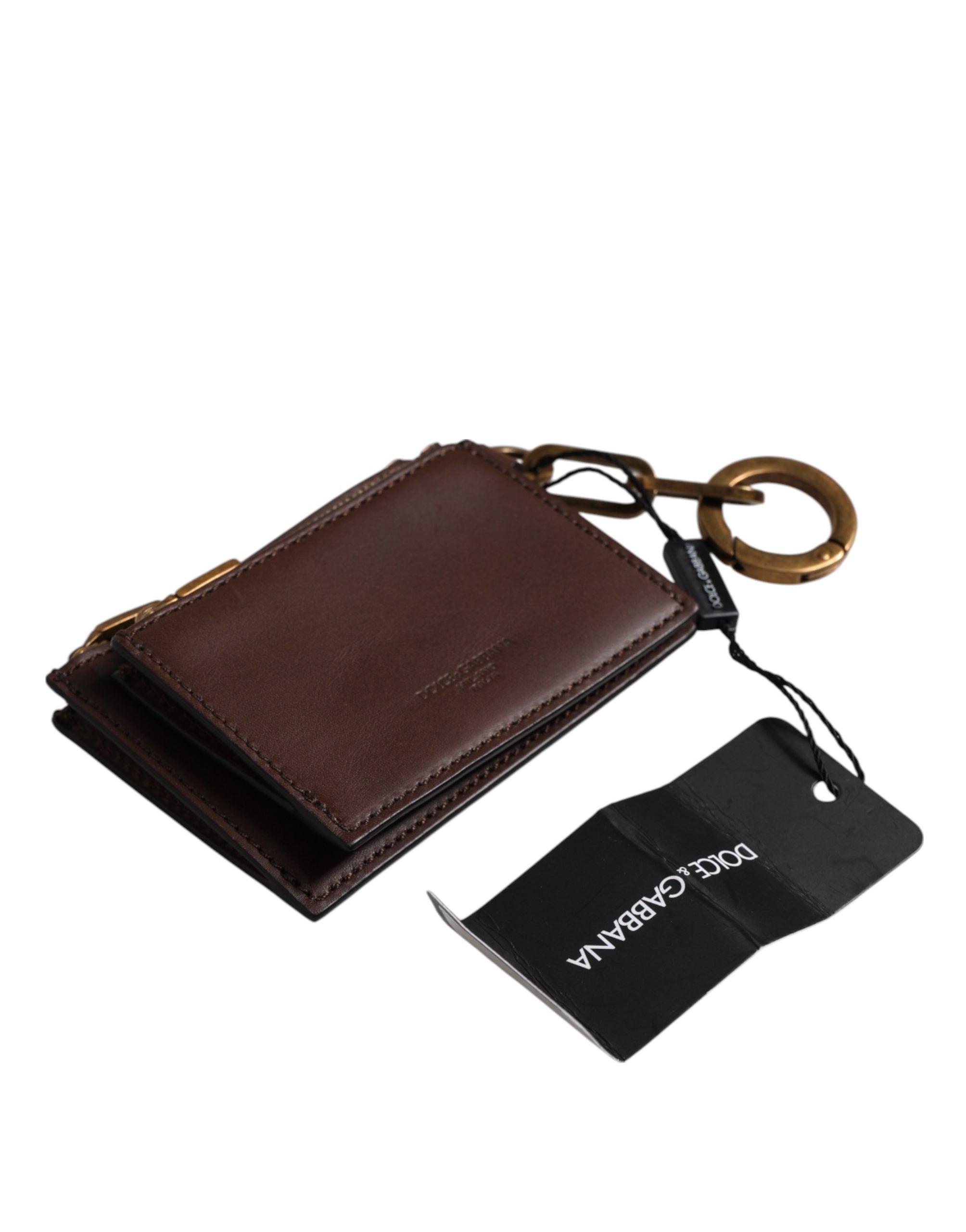 Dolce & Gabbana Brown Calf Leather Key Chain Coin Purse Wallet