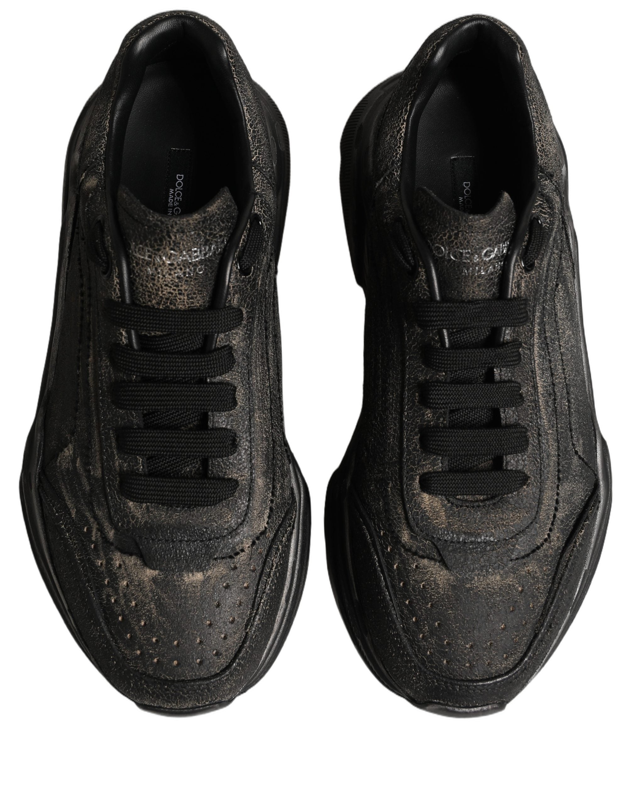 Dolce & Gabbana Black Calf Leather Low Top Sneakers